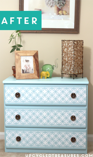 DIY Stenciled Nightstand - Wanting to redo a nightstand or dresser? If so take a look and get inspired! UpcycledTreasures.com