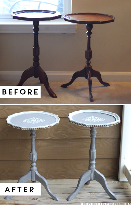 Have plant stands that aren't in the best shape? Check out these detailed updated DIY stenciled plant stands! UpcycledTreasures.com