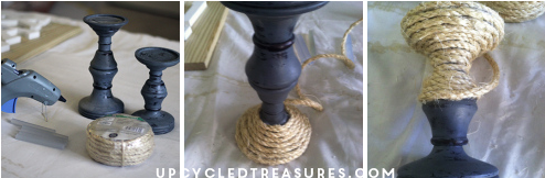 Looking for something to make for your home? Check out how easy it is to make a DIY wood sign and rope candle holders! UpcycledTreasures.com