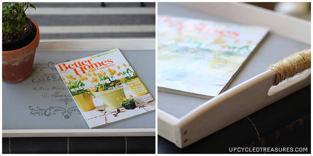 DIY French Cottage Tray - Tutorial on how to turn a plain Ikea tray into a French Cottage style tray using wax paper transfer! UpcycledTreasures.com