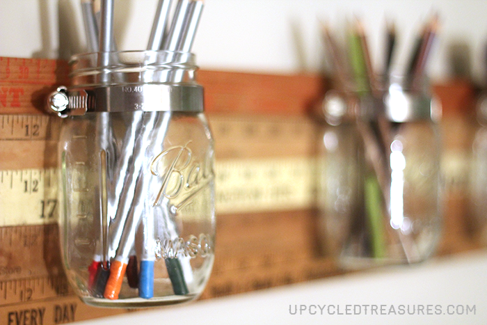 Diy Mason Jar Wall Storage With Vintage Yardsticks