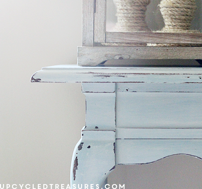 Beach Inspired Console Table - Check out the before and after photos of my beach inspired console/sofa table. UpcycledTreasures.com