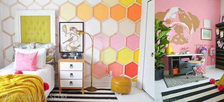 7 Inspiring Summer Spaces bedroom-makeover-diy-hexagon-wall
