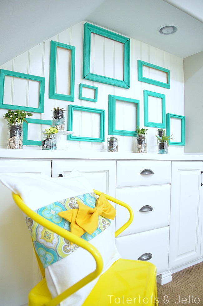 7 Inspiring Summer Spaces diy-wall-of-frames-mason-jar-succulents-tatertots-and-jello