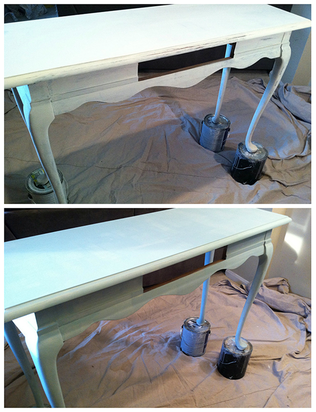 Beach Inspired Console Table - Check out the before and after photos of my beach inspired console/sofa table. UpcycledTreasures.com