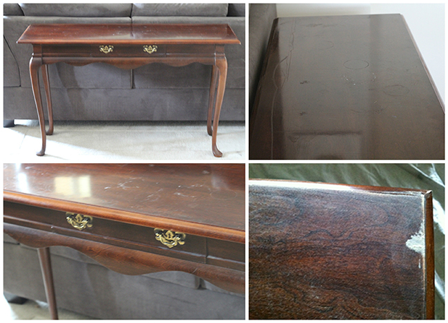 Beach Inspired Console Table - Check out the before and after photos of my beach inspired console/sofa table. UpcycledTreasures.com