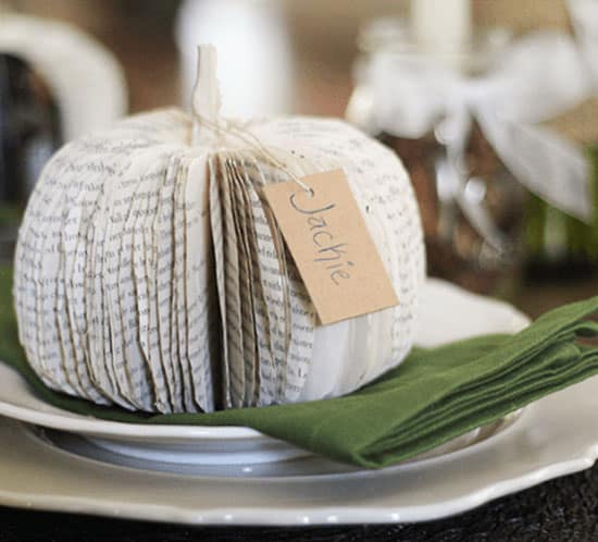 rustic and romantic fall tablescape with diy paperbook pumpkins mountainmodernlife.com
