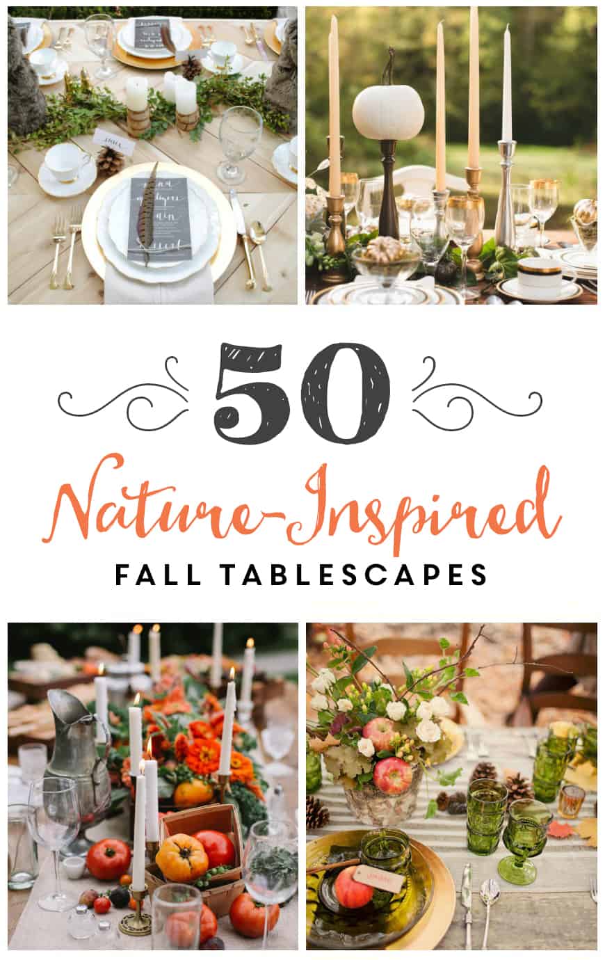 Looking for fall or thanksgiving tablescape ideas? Here are 50 nature inspired tablescapes filled with beautiful rustic elements. 