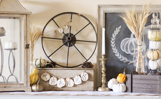 Create a rustic Thanksgiving vignette using thrifted finds and items from nature. 