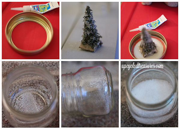 DIY Mason Jar Snow Globes! How to make waterless mason jar snow globes, including a creative and whimsical way to give gift cards! UpcycledTreasures.com
