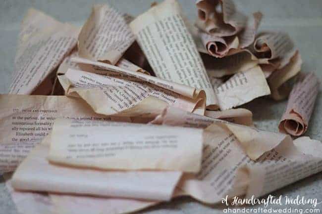 How to make Book Page Flowers for Boutonnieres. Create flowers for using dyed book pages for a vintage inspired wedding. MountainModernLife.com