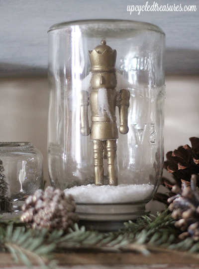 DIY Mason Jar Snow Globes! How to make waterless mason jar snow globes, including a creative and whimsical way to give gift cards! UpcycledTreasures.com