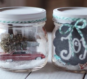 vintage car with tree mason jar snow globe DIY gift card holder mountainmodernlife.com