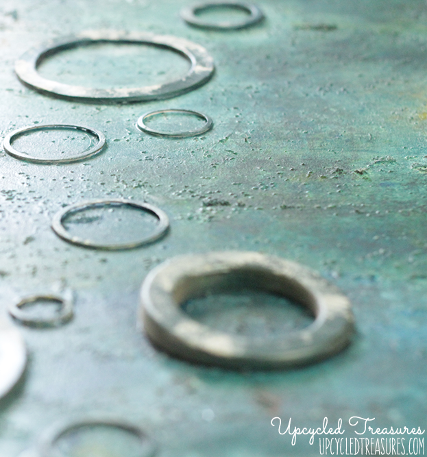 DIY Abstract Canvas Art! Check out how to create DIY abstract art using canvas, acrylic paints, fabric, sand & washers. UpcycledTreasures.com