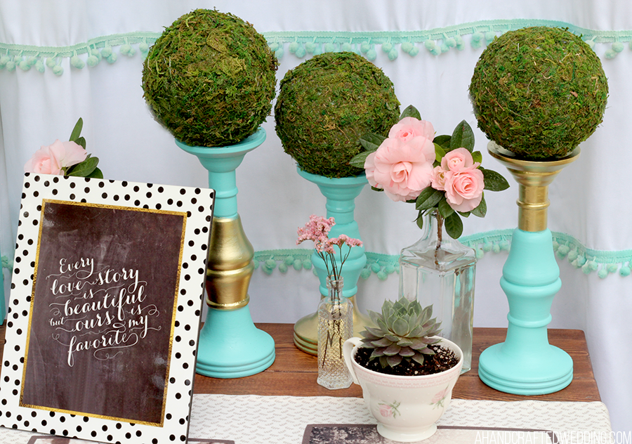 Want to update an old candle holder? See how easy it is to create these Turquoise and Gold Pillar Candle Holders! MountainModernLife.com