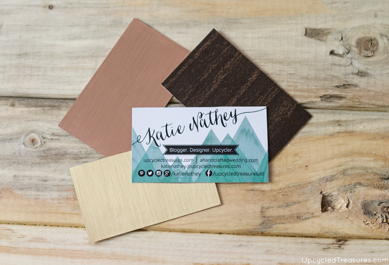 Looking for new business cards? Check out how to make upcycled DIY business cards with contact paper and recycled boxes! upcycledtreasures.com