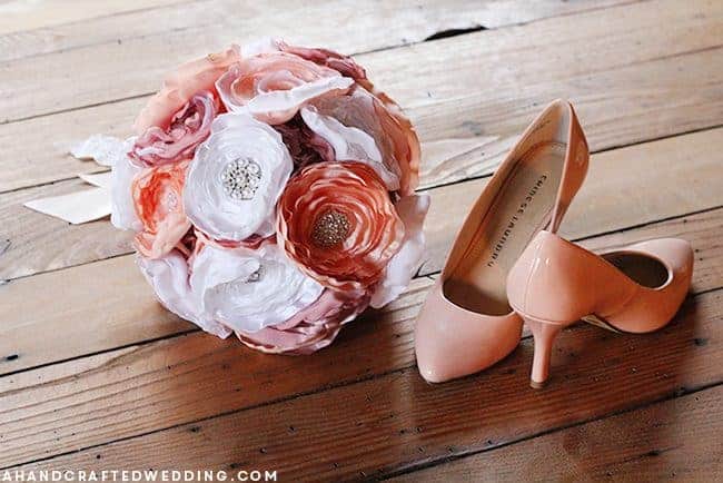 Learn how to make a fabric flower bouquet that you can cherish even after the big day, using fabric and brooches! MountainModernLife.com