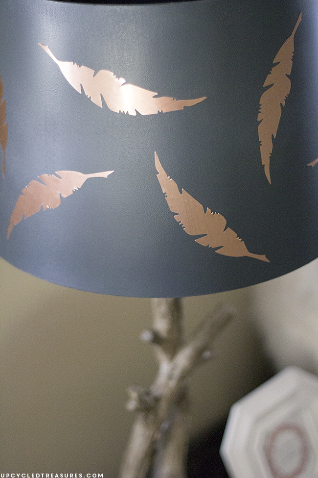 Need to spruce up a lamp? Update a lamp shade in as little as 5 minutes using contact paper and the Sizzix machine! upcycledtreasures.com