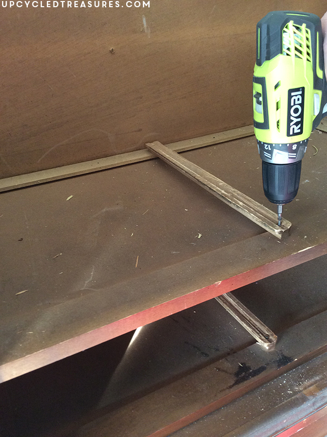 removing-drawer-slides-inside-armoire-with-ryobi-drill-upcycledtreasures
