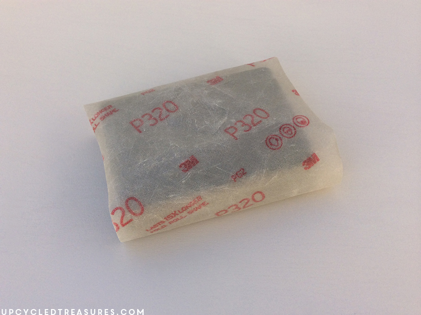 using 320 grit sandpaper on painted furniture-upcycledtreasures