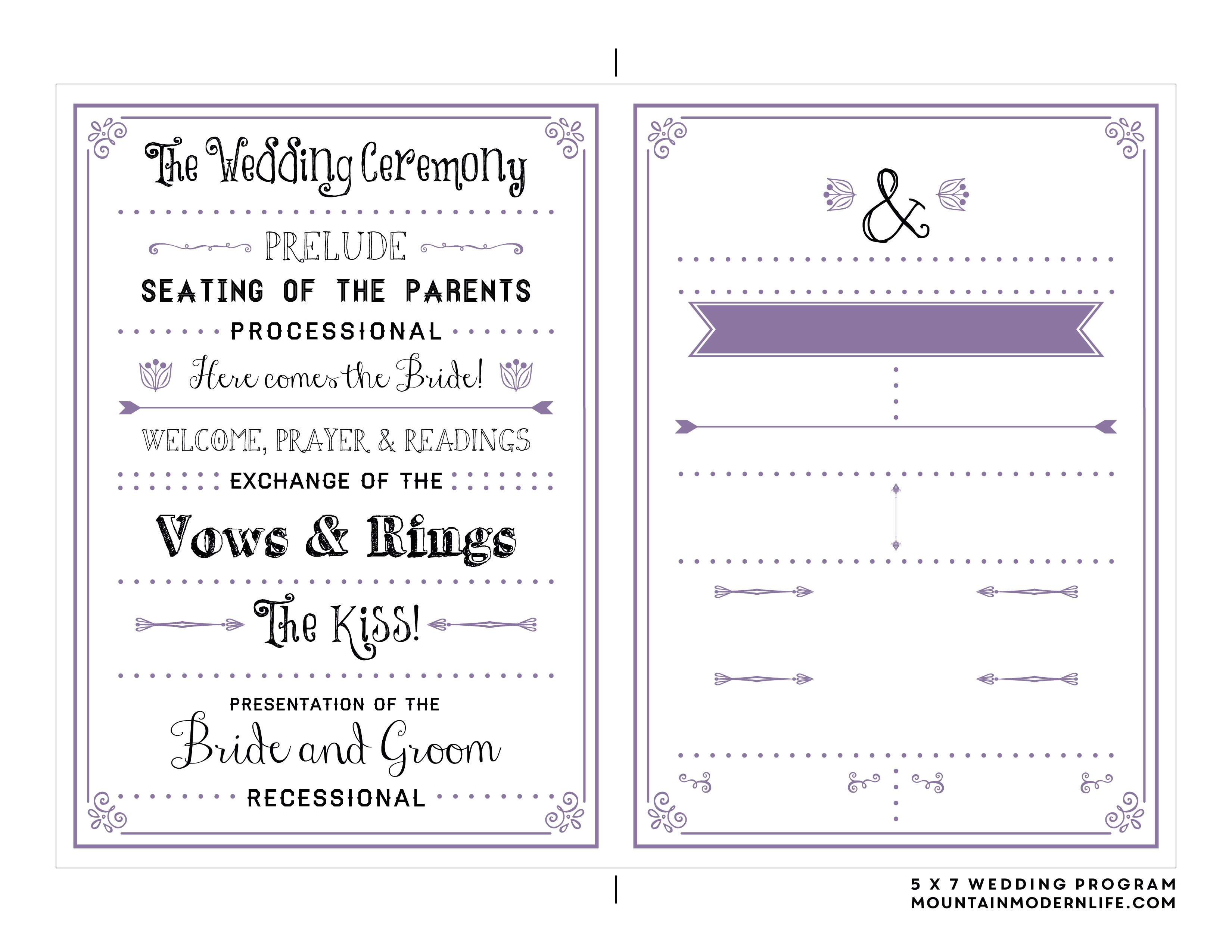 FREE Printable Wedding Program