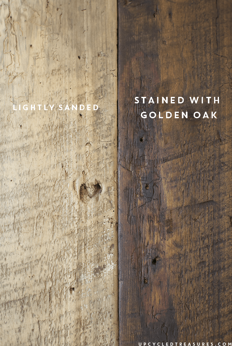 barnwood-sanded-and-stained-golden-oak-upcycledtreasures Give old wood new life by reimagining it into a modern rustic wall hanging! This project is super easy and is fun way to display lanterns and plants. MountainModernLife.com