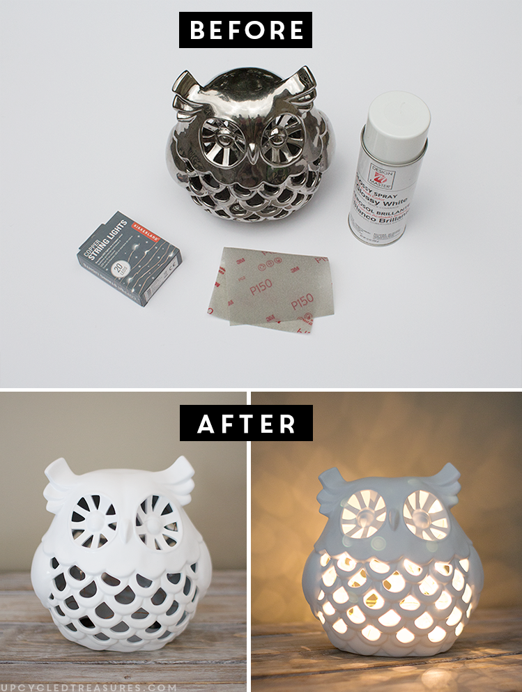 See how easy it is to create this DIY Upcycled Owl Nightlight using battery operated string lights! MountainModernLife.com
