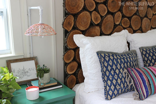 DIY Wood Slice Headboard from White Buffalo Style Co.