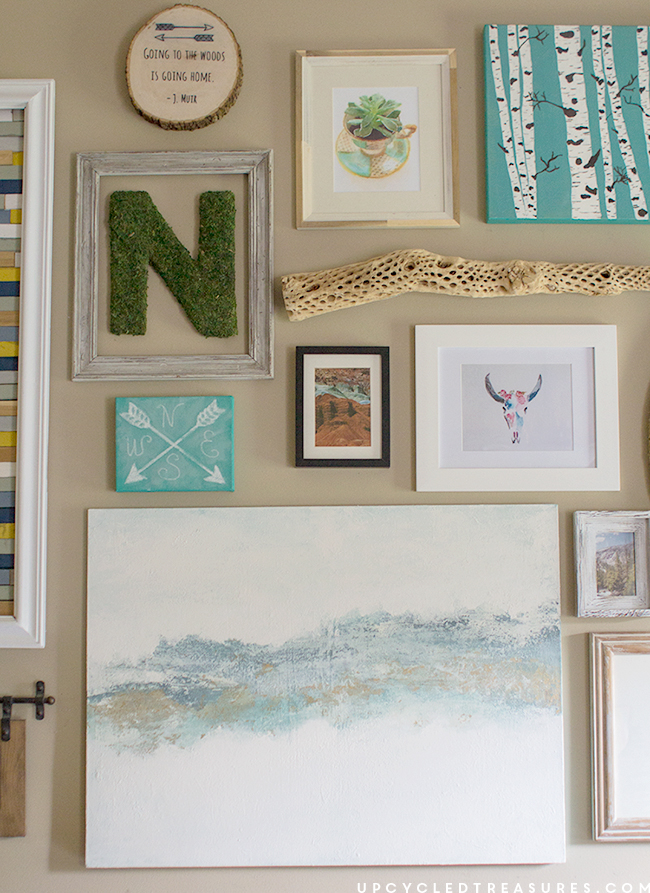 gallery-wall-with-DIY-art-and-decor-upcycledtreasures