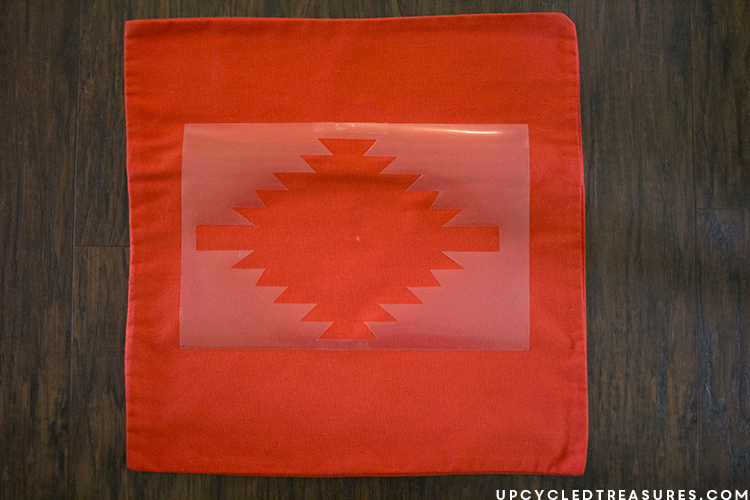 kilim inspired painted pillow using diy silhouette stencil before paint. MountainModernLife.com