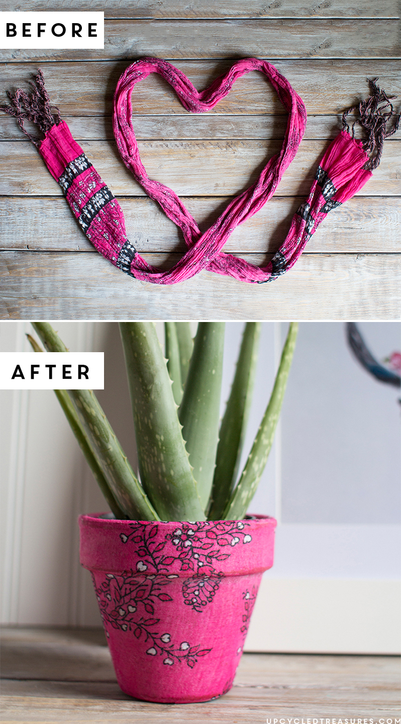 Looking for a fun and easy project? Re-imagine an old scarf into a new planter in this easy upcycled scarf planter tutorial! MountainModernLife.com