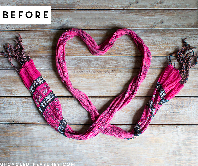 Pink scarf before it is used for the upcycled scarf planter. MountainModernLife.com