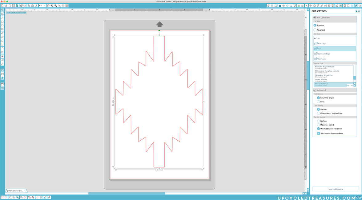 using silhouette machine to create stencil for painted pillow. MountainModernLife.com