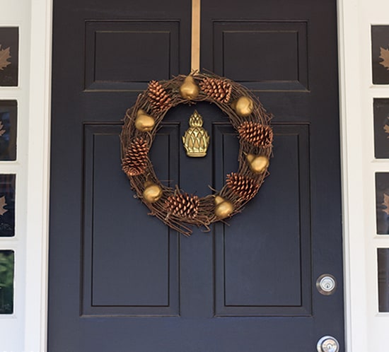 fall front door leaf decor on windows mountainmodernlife.com
