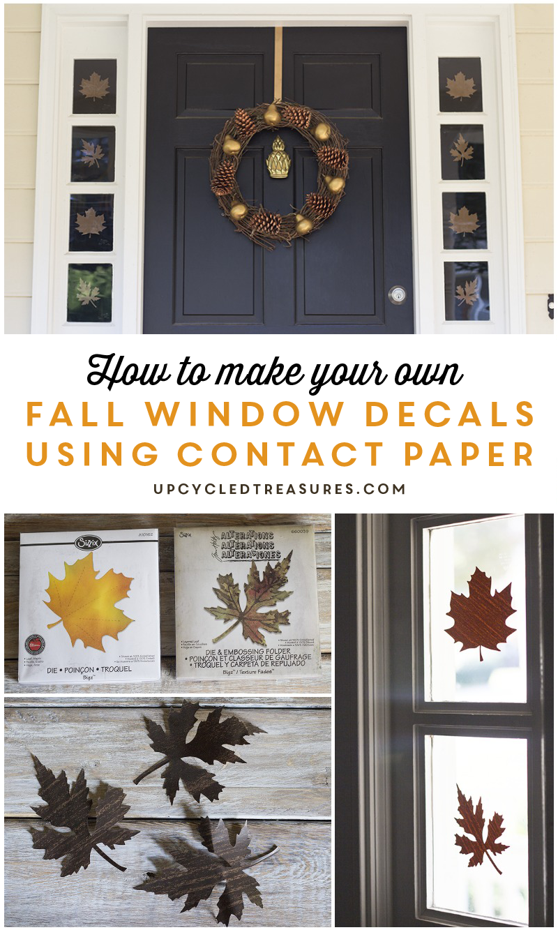 How to make your own fall window decals using contact paper title collage. MountainModernLife.com