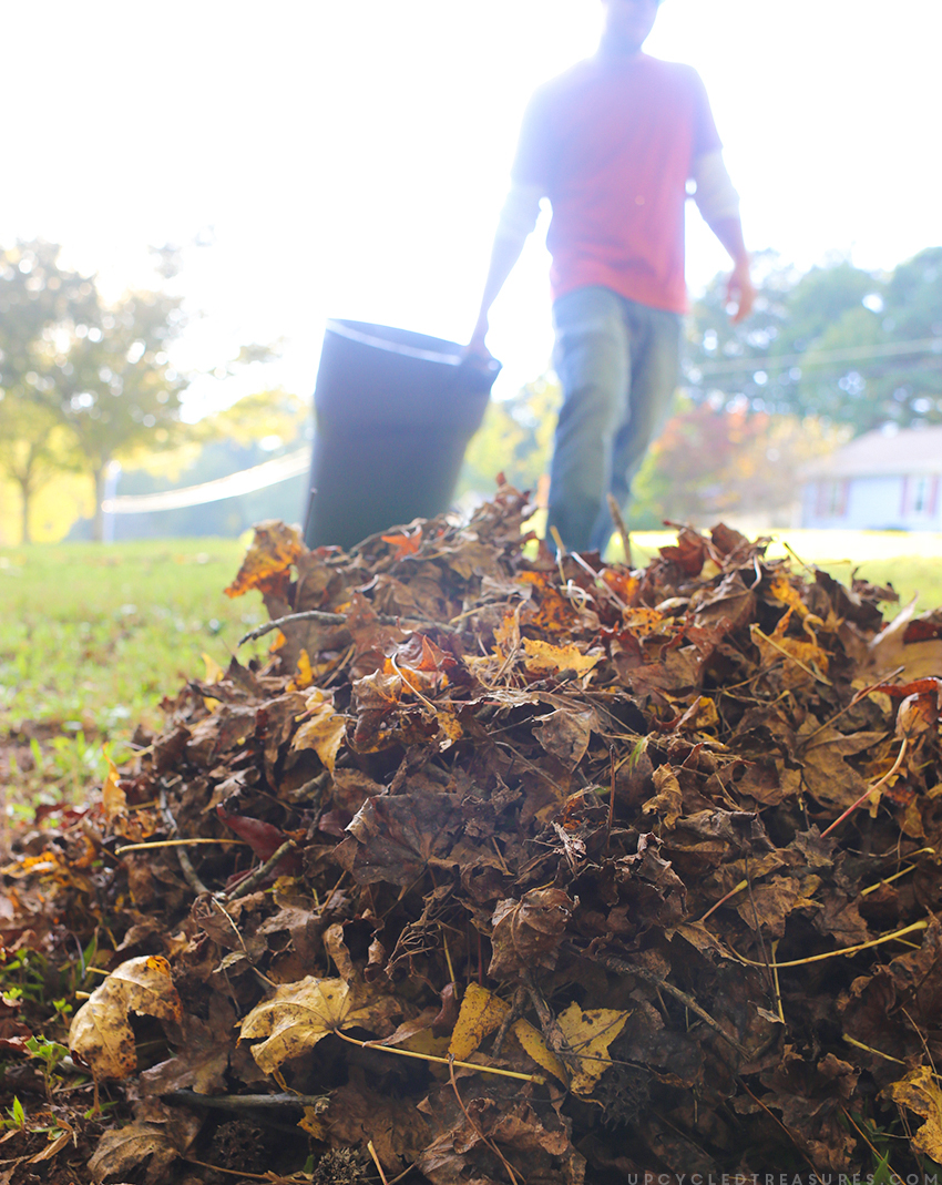Using trash can to clean up yard and organize scrap wood. MountainModernLife.com
