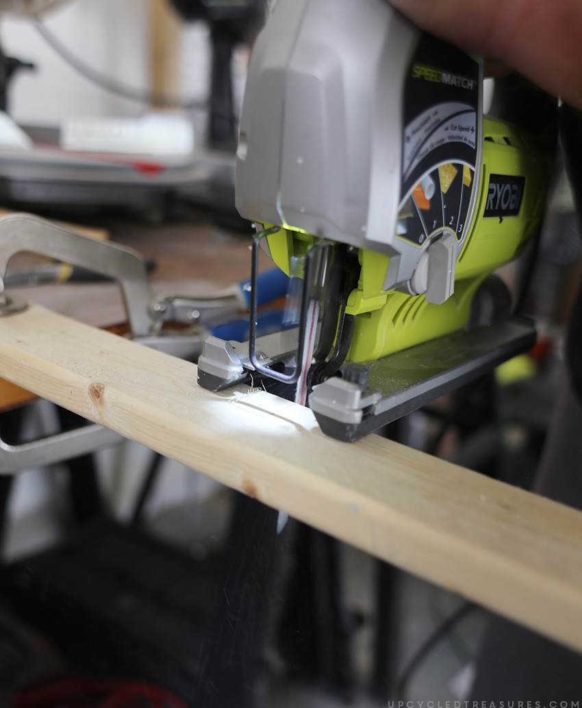 Using Jigsaw to cut wood in order to organize scrap wood. MountainModernLife.com