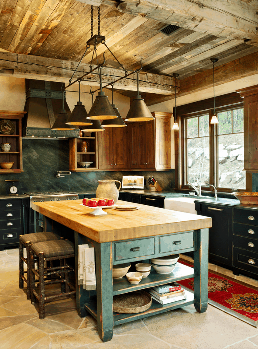 Stunning Kitchen Designs With Two Toned Cabinets   Mountain Living Rustic Green Kitchen JordanDesignStudios 1 