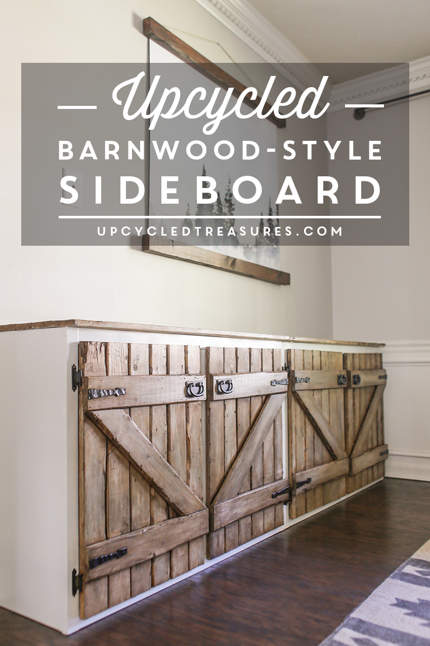 Dumpster Diving at it's finest! See how a thrown out cabinet is transformed into an upcycled barnwood style sideboard. upcycledtreasures.com