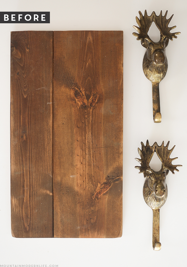 See how easy it is to make this rustic mug holder using moose hooks, perfect for a coffee bar! MountainModernLife.com