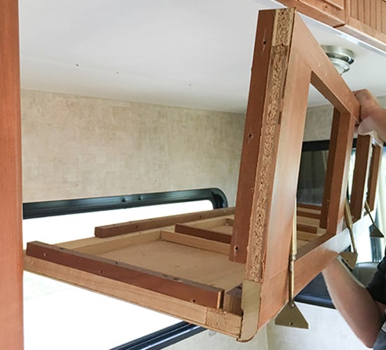 removing cabinet above dinette booth in rv mountainmodernlife.com
