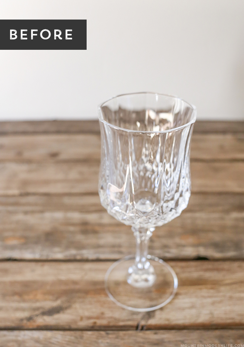 See how easy it is to create these DIY gilded glasses using stemware you may already have on hand and some liquid leaf! MountainModernLife.com