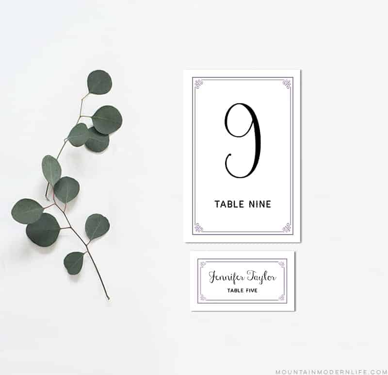 lavender printable table number and place cards mountainmodernlife