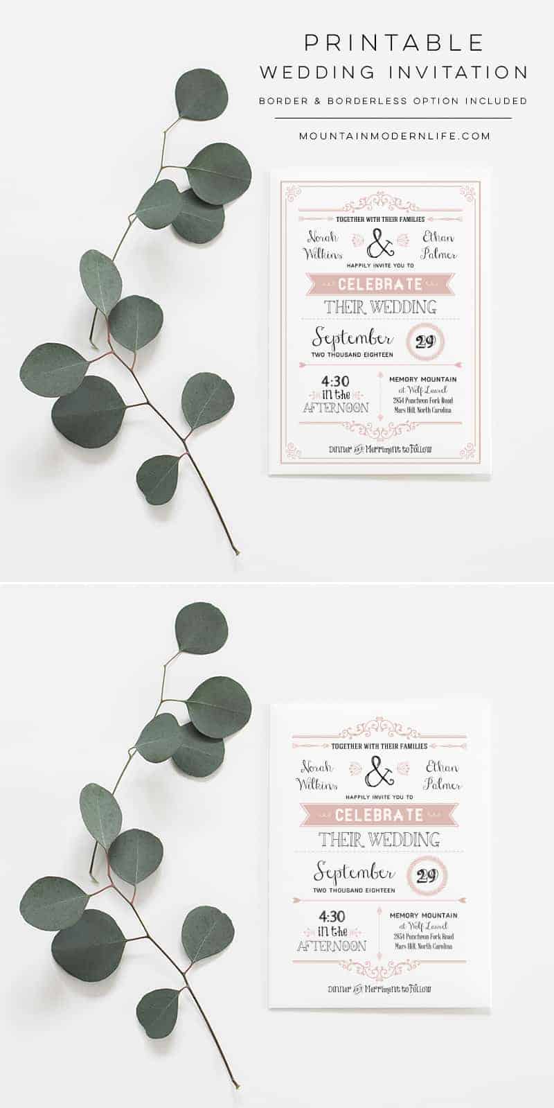 Dusty Rose Rustic DIY Wedding Invitation