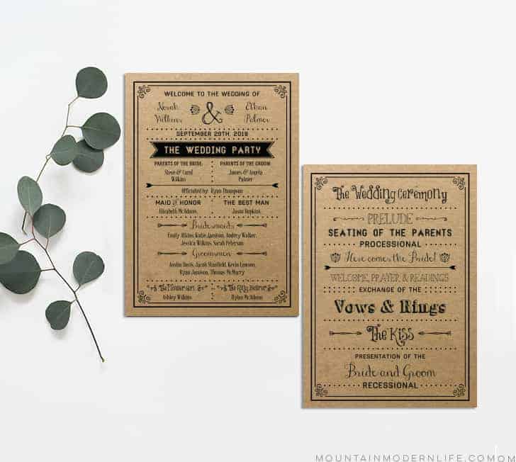 Printable Diy Wedding Program Fan Mountainmodernlife Com