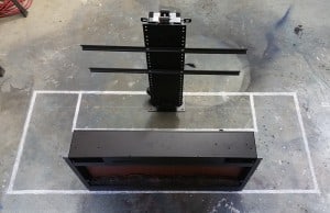 chalk outline for custom cabinet with tv lift and electric fireplace mountainmodernlife.com