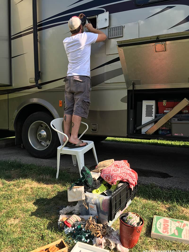 RV Newbies - Shower water drained through basement storage. Woops!