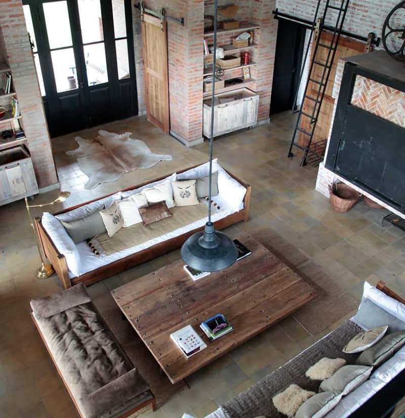 Modern Wood Sofa in Railway Shed Conversion |Pr&aacute;gmata