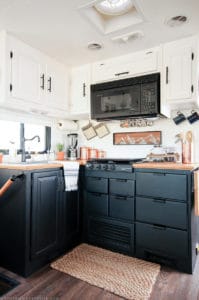 RV Kitchen Remodel with black cabinets | MountainModernLife.com