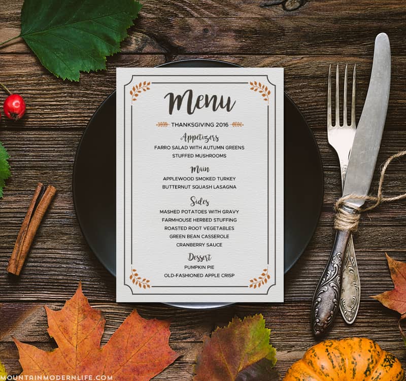 Thanksgiving Menu Template Printable from mountainmodernlife.com